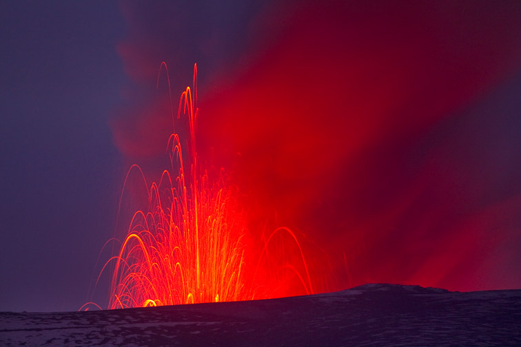 Eyjafjallajökull volcano showing lava eruption, Iceland, 24th April 2010.